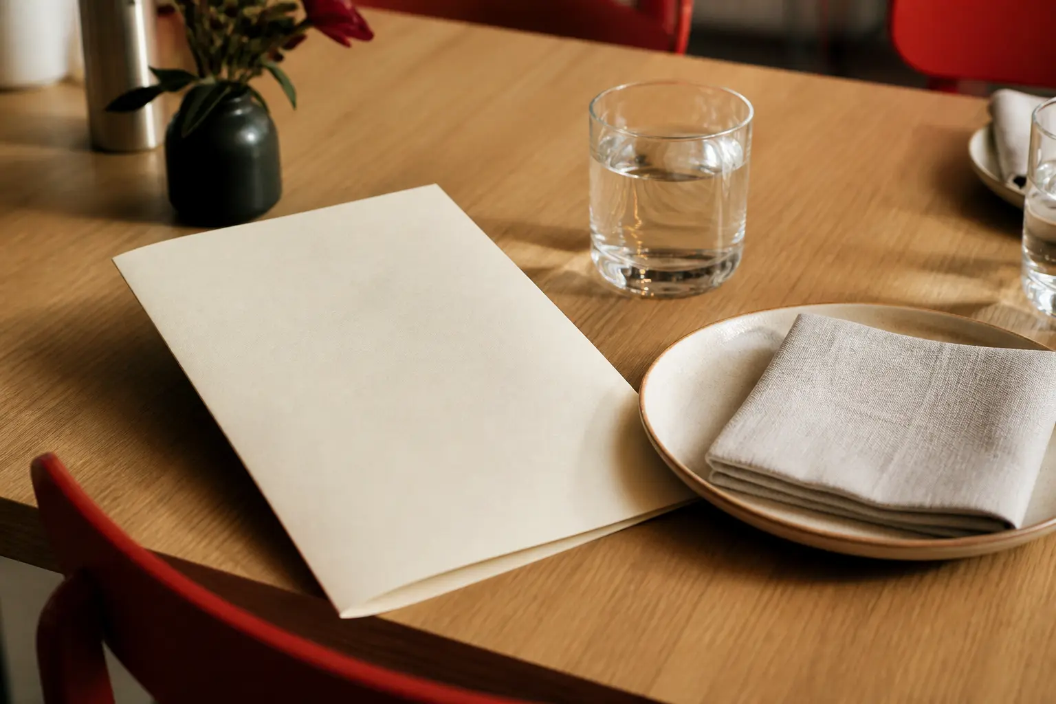 Nakryty stół z papierowym menu w Zagro Velis