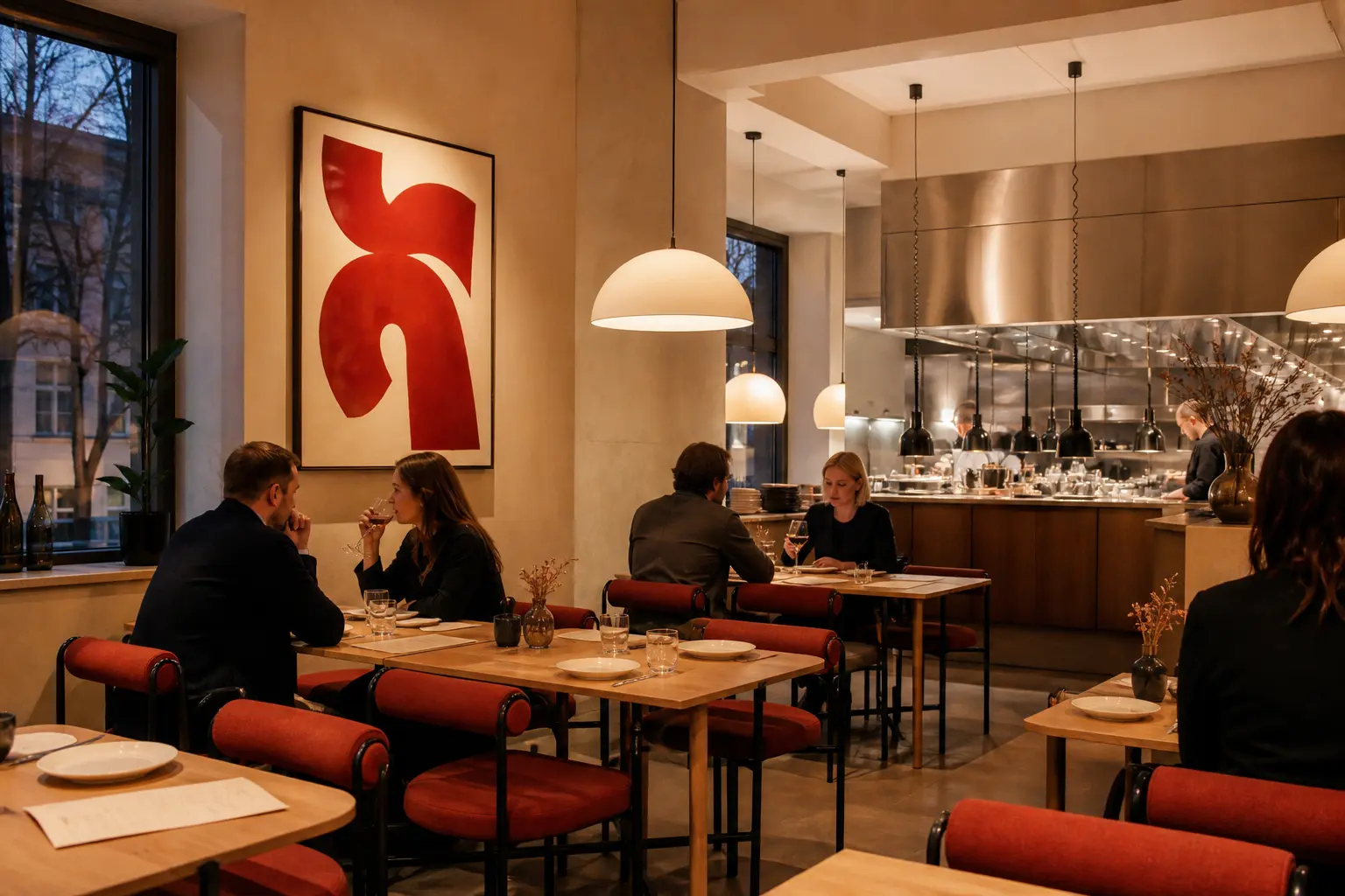Główna sala restauracji Zagro Velis z nakrytymi stołami